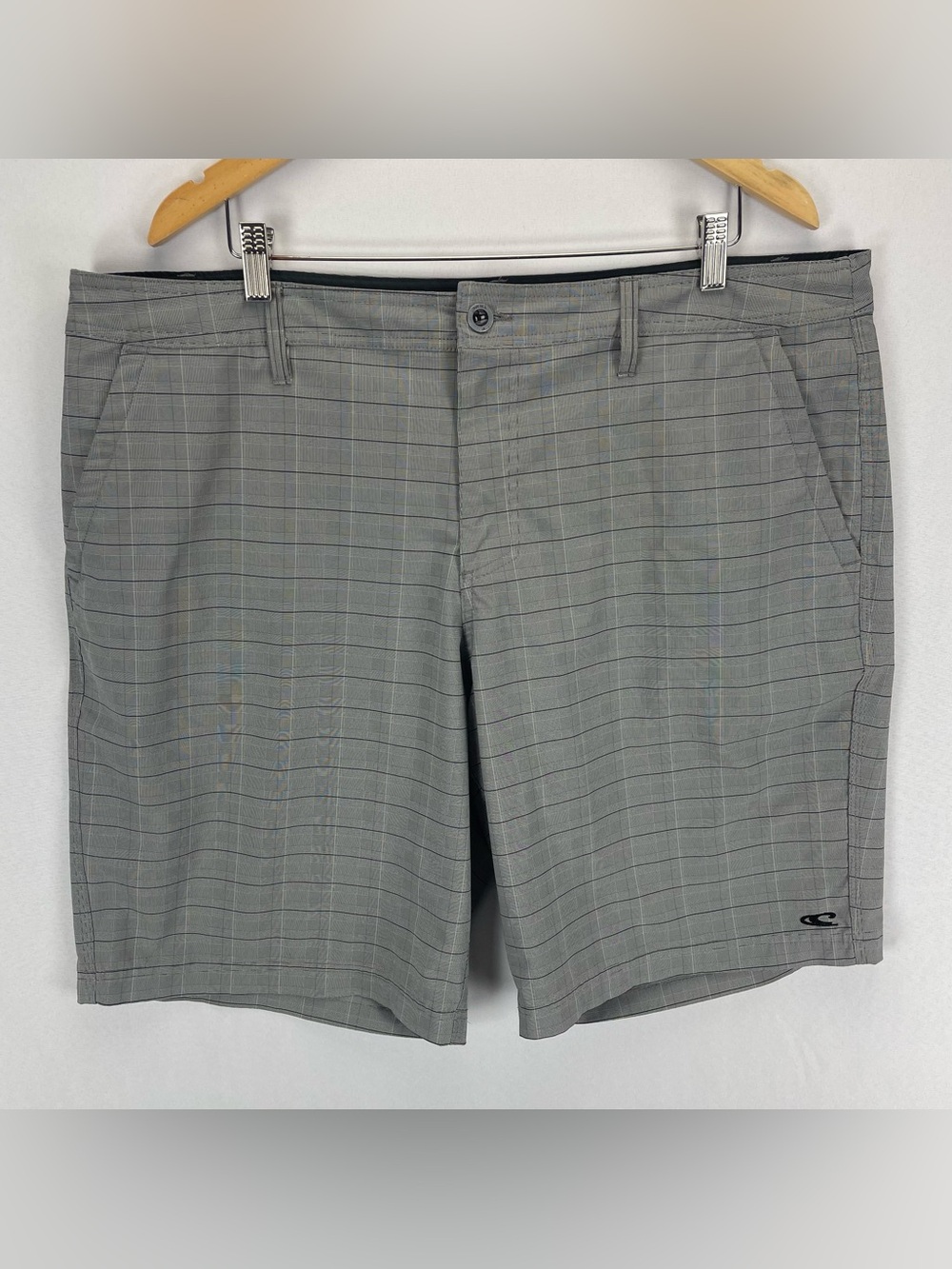 O’Neil Hybrid Shorts Men’s 40 Gray Check Plaid Crossover Swim Chino 11” Inseam